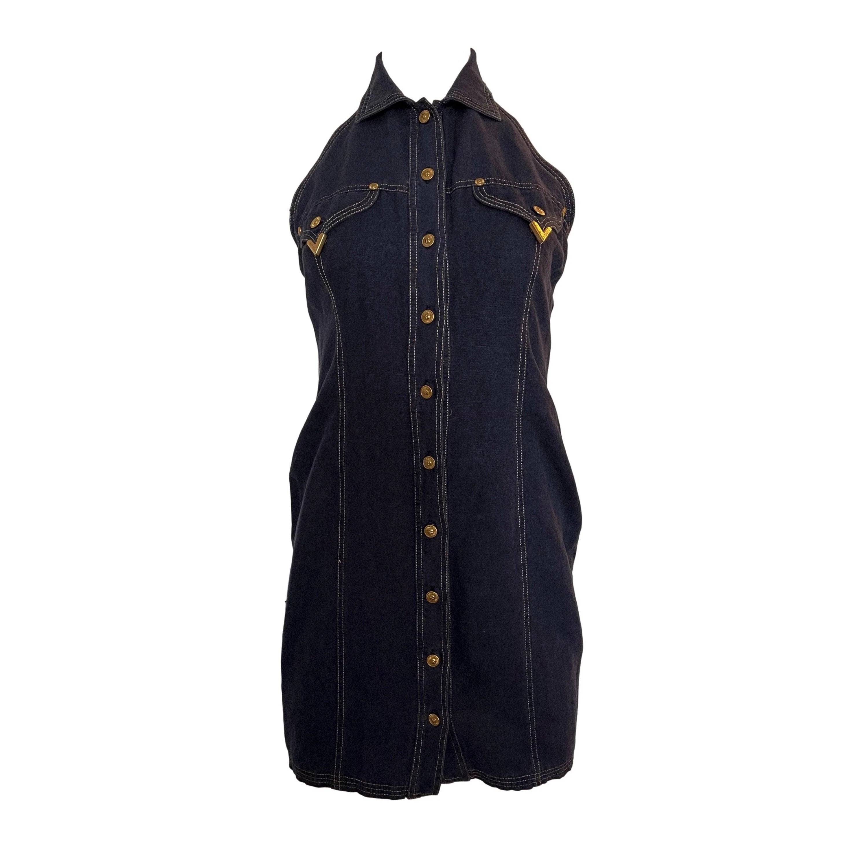 Versace Blue Denim Halter Dress