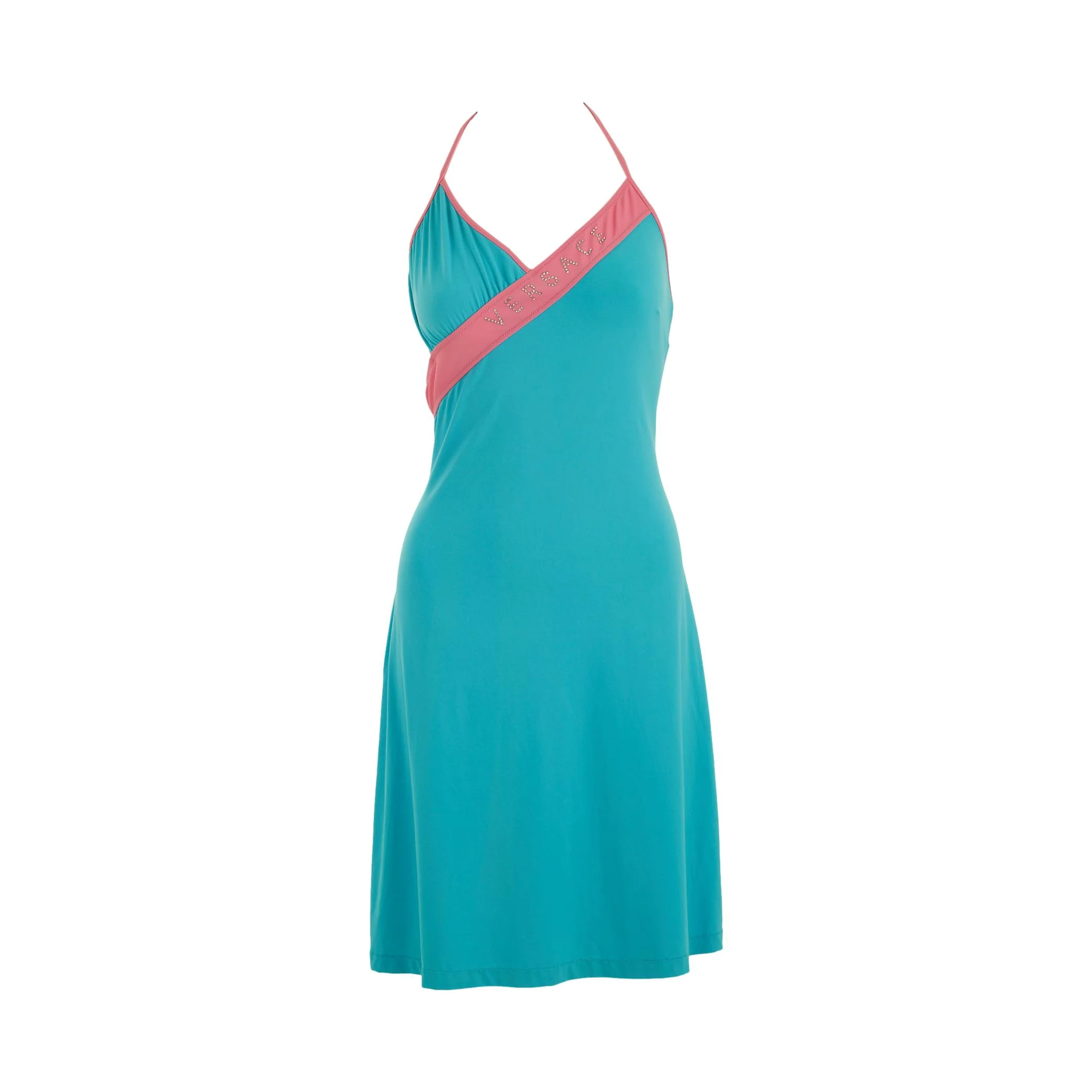 Versace Blue Rhinestone Logo Dress