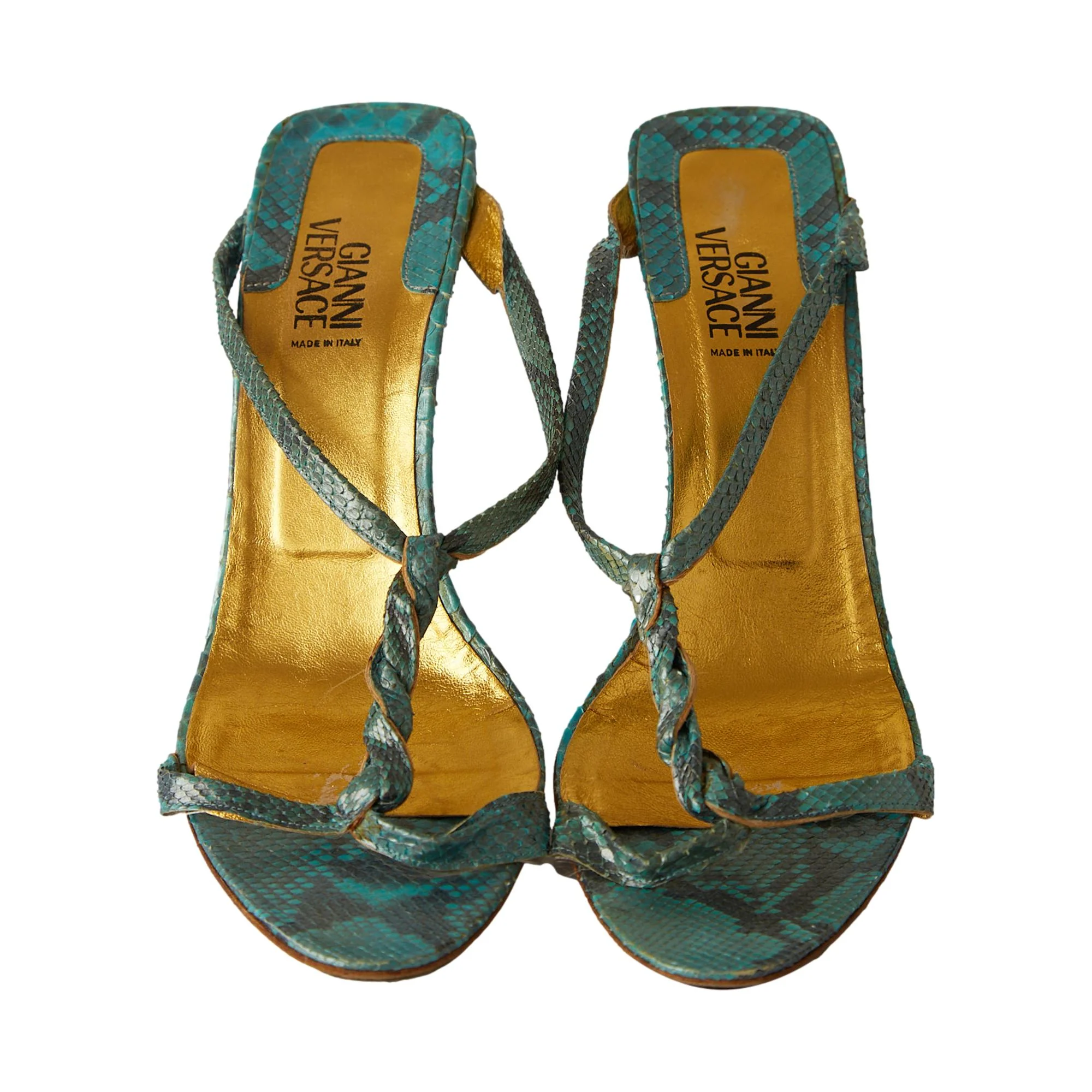 Versace Blue Snakeskin Strap Heels - Image 2