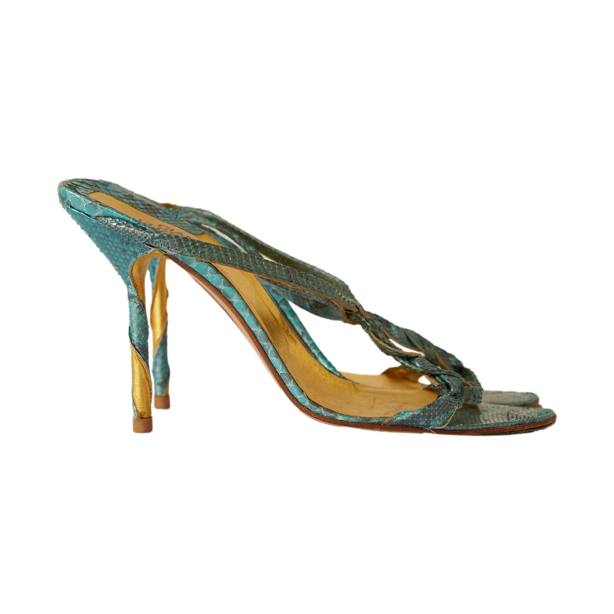 Versace Blue Snakeskin Strap Heels - Image 3