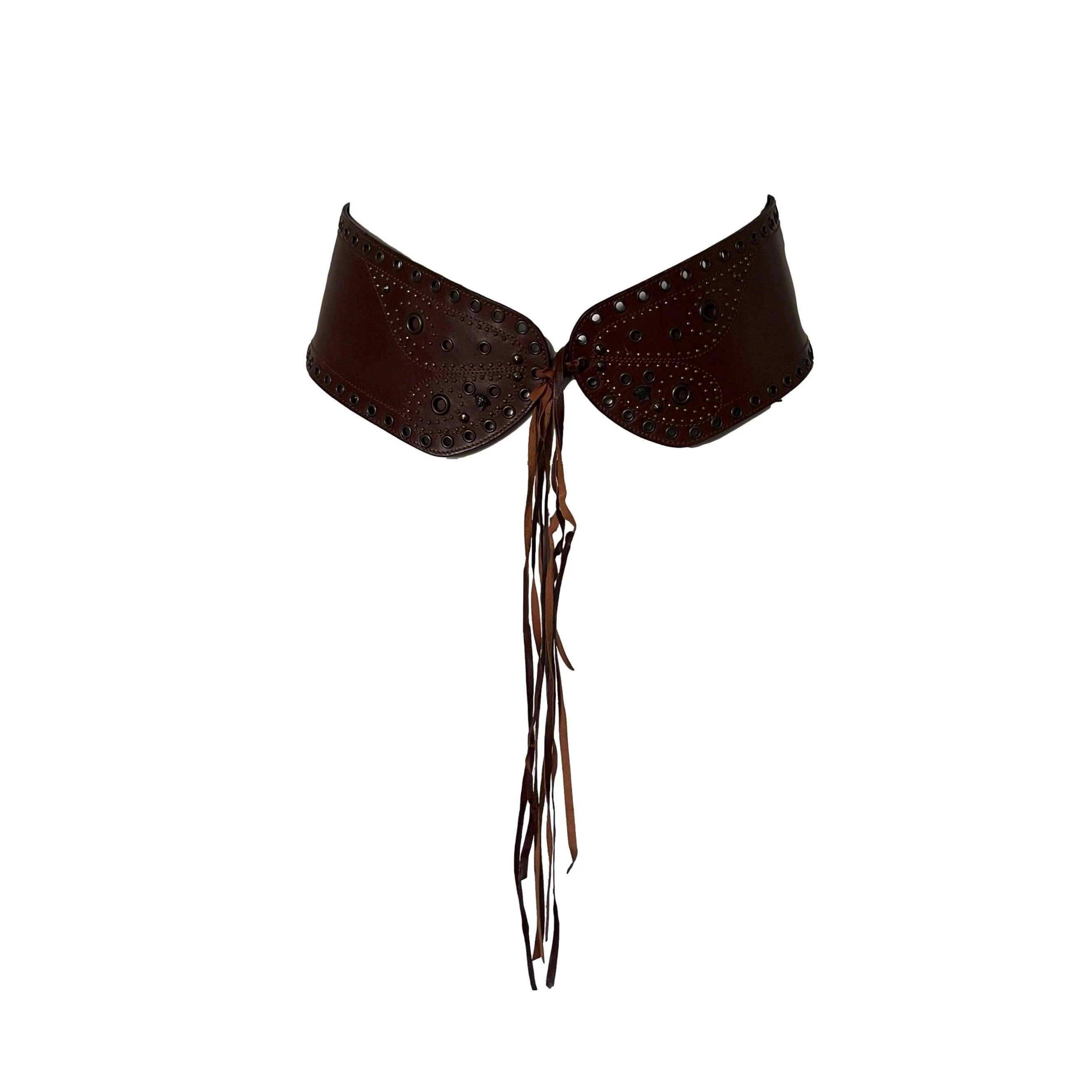 Versace Brown Leather Fringe Belt