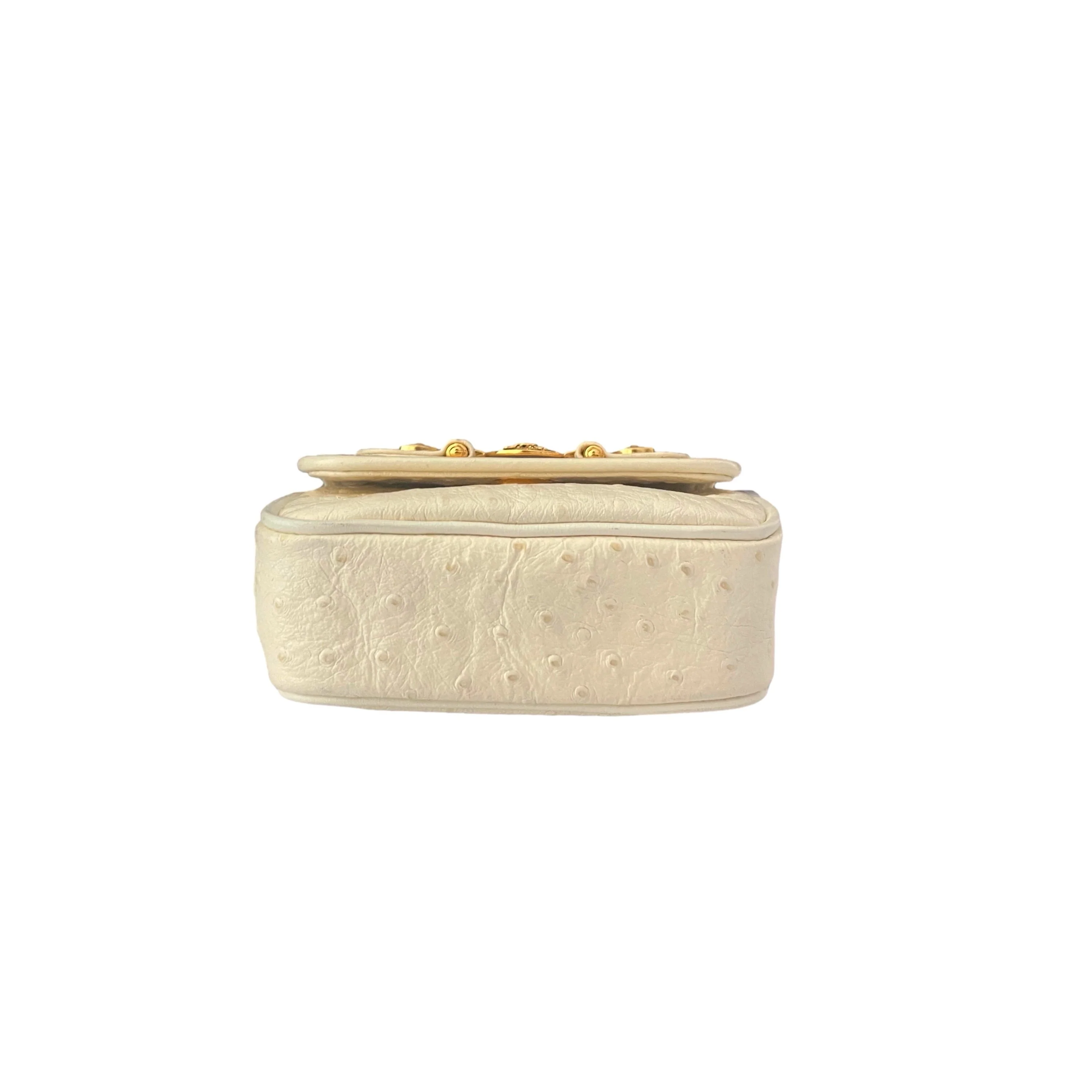 Versace Cream Ostrich Embossed Micro Bag - Image 3