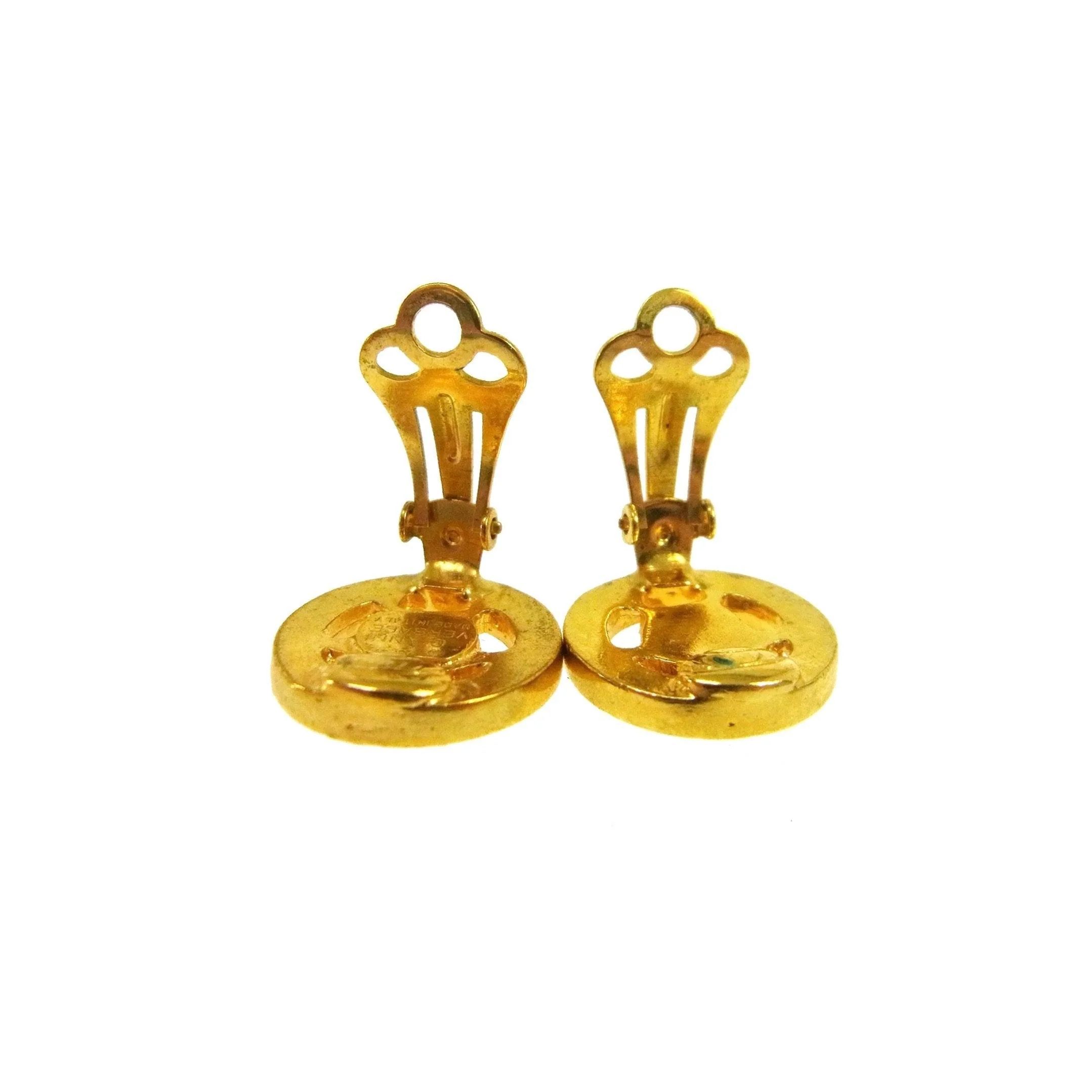 Versace Gold Logo Rhinestone Clip On Earrings - Image 2