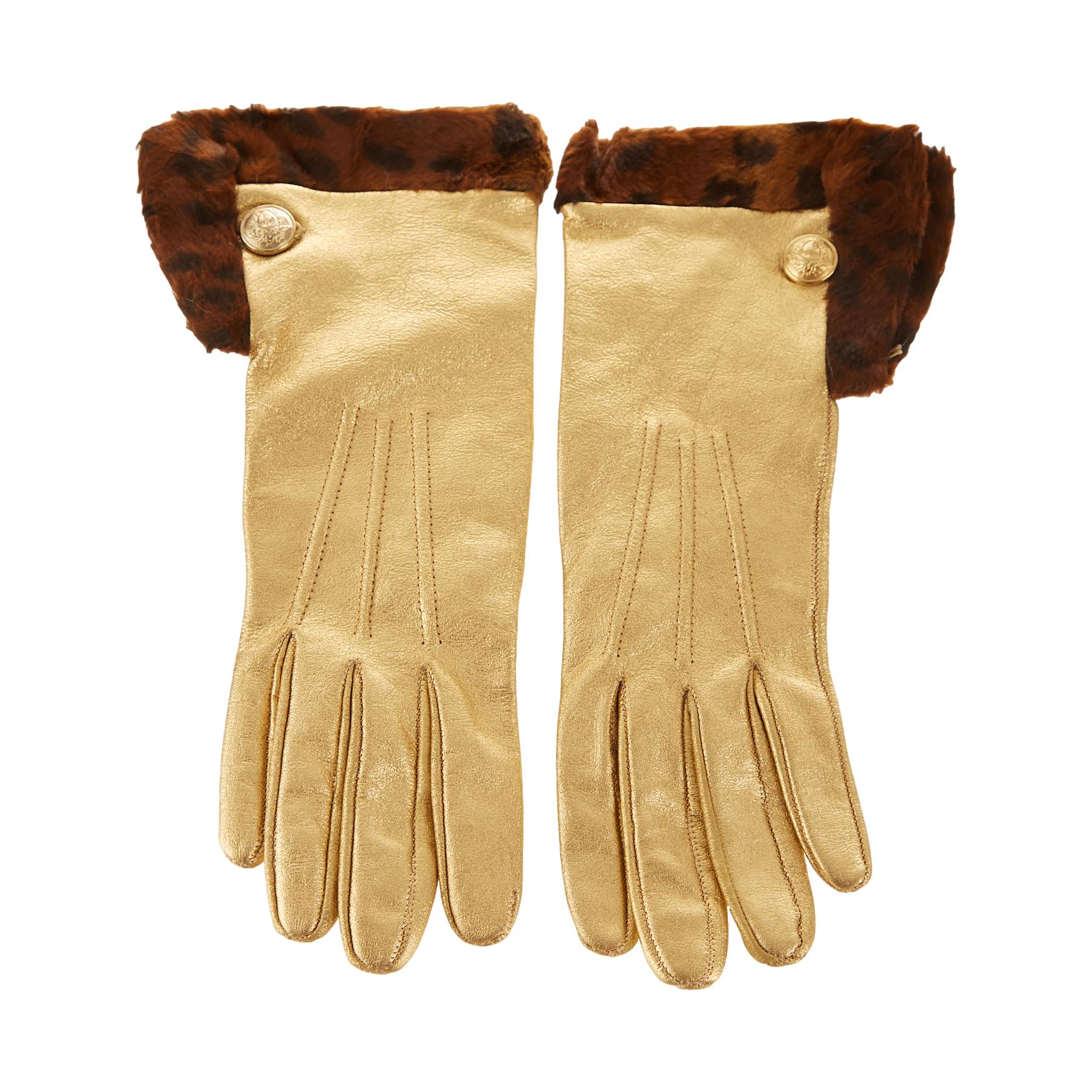 Versace Gold Medusa Cheetah Gloves