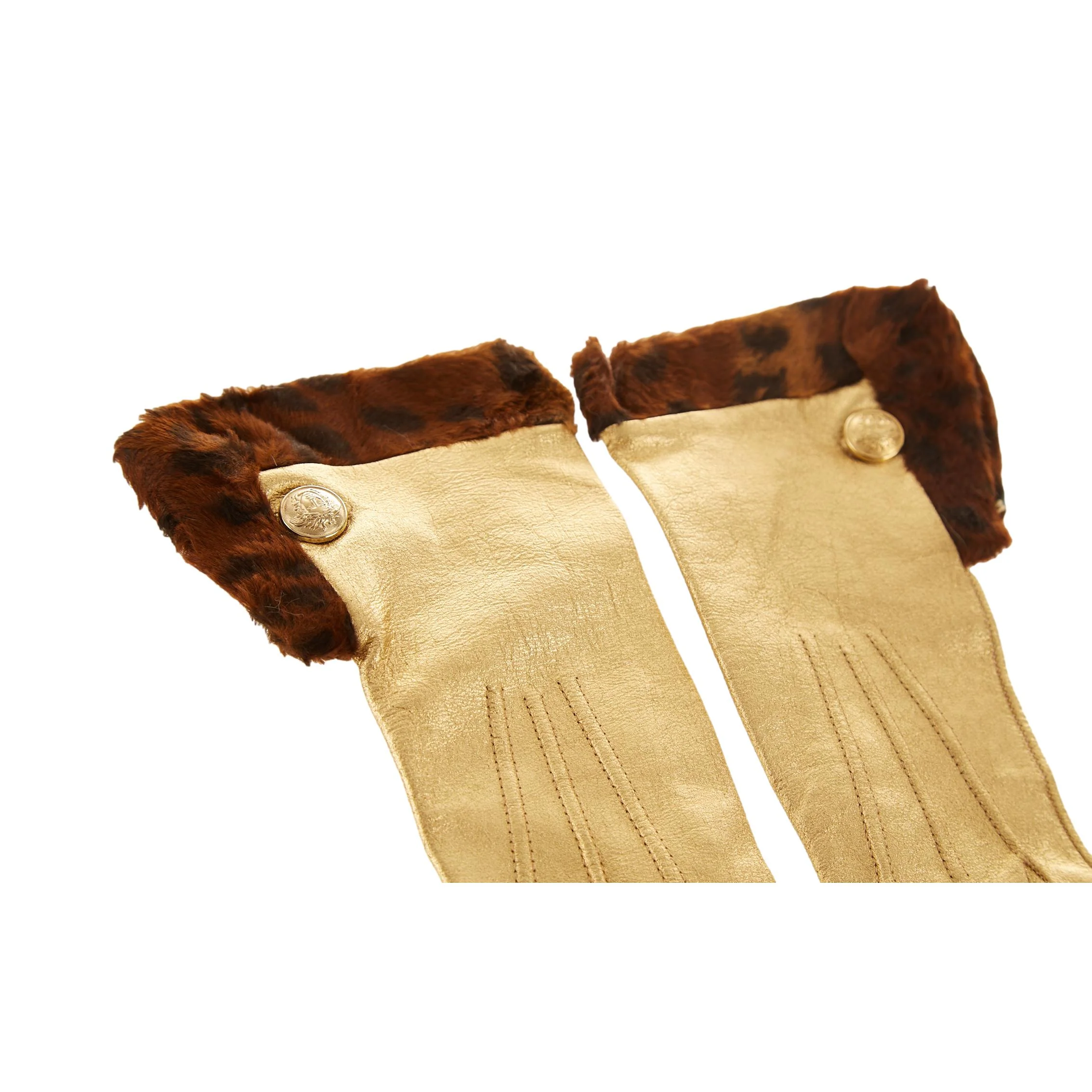 Versace Gold Medusa Cheetah Gloves - Image 2