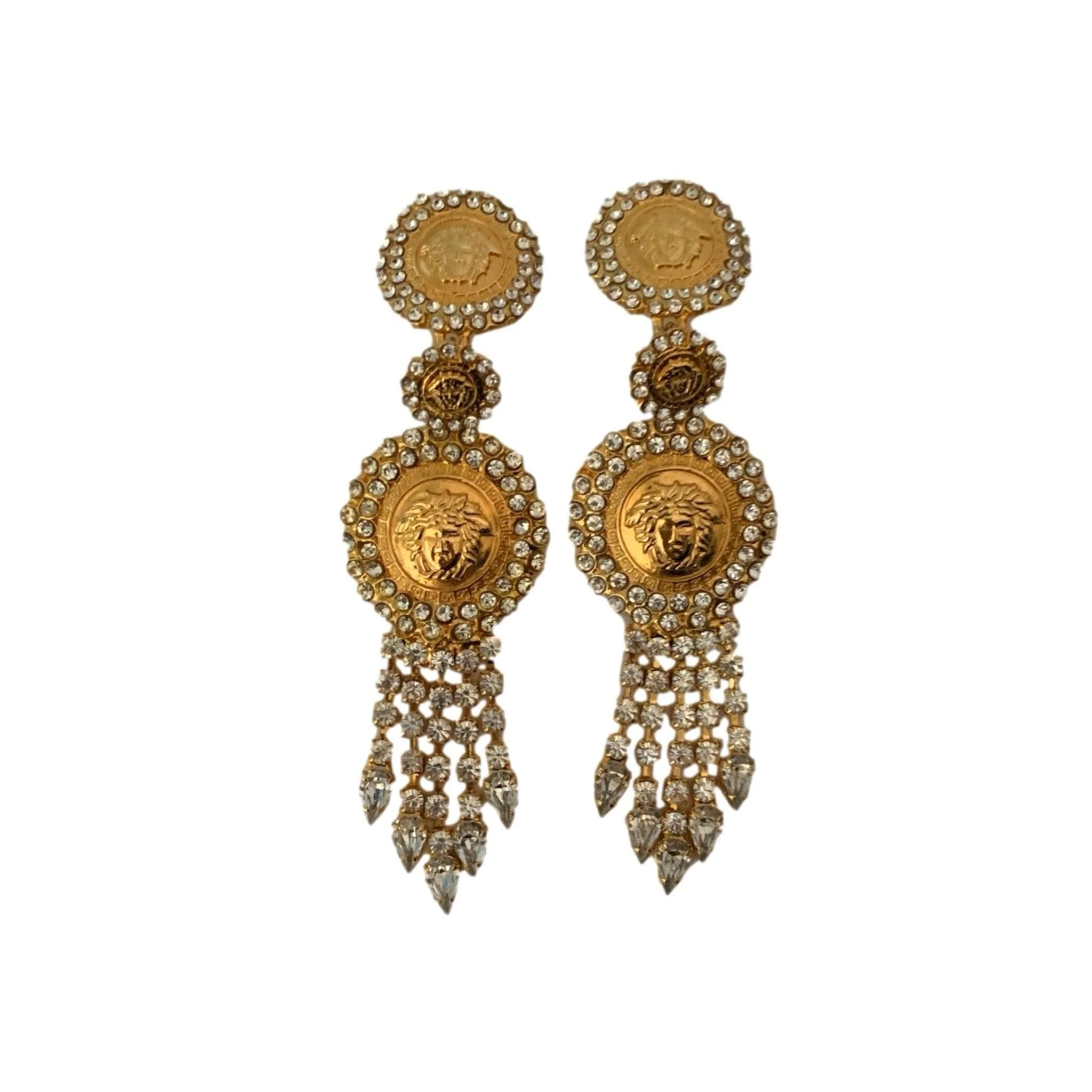 Versace Gold Rhinestone Jumbo Earrings