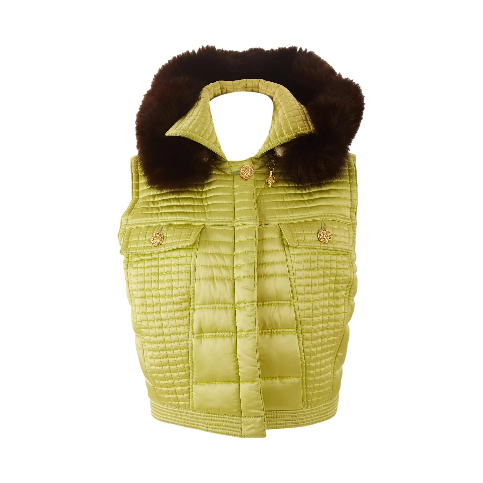 Versace Green Hooded Puffer Vest