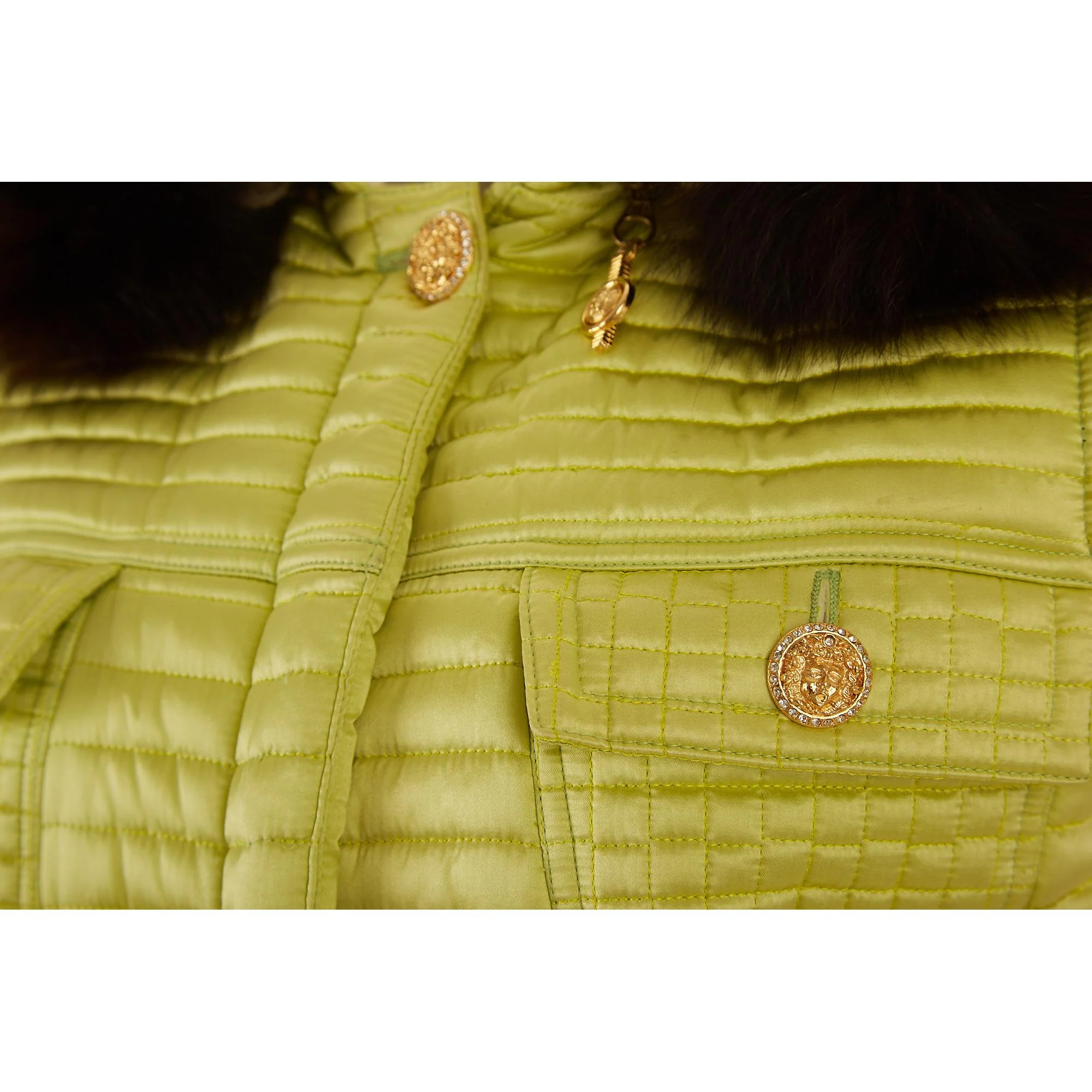 Versace Green Hooded Puffer Vest - Image 2