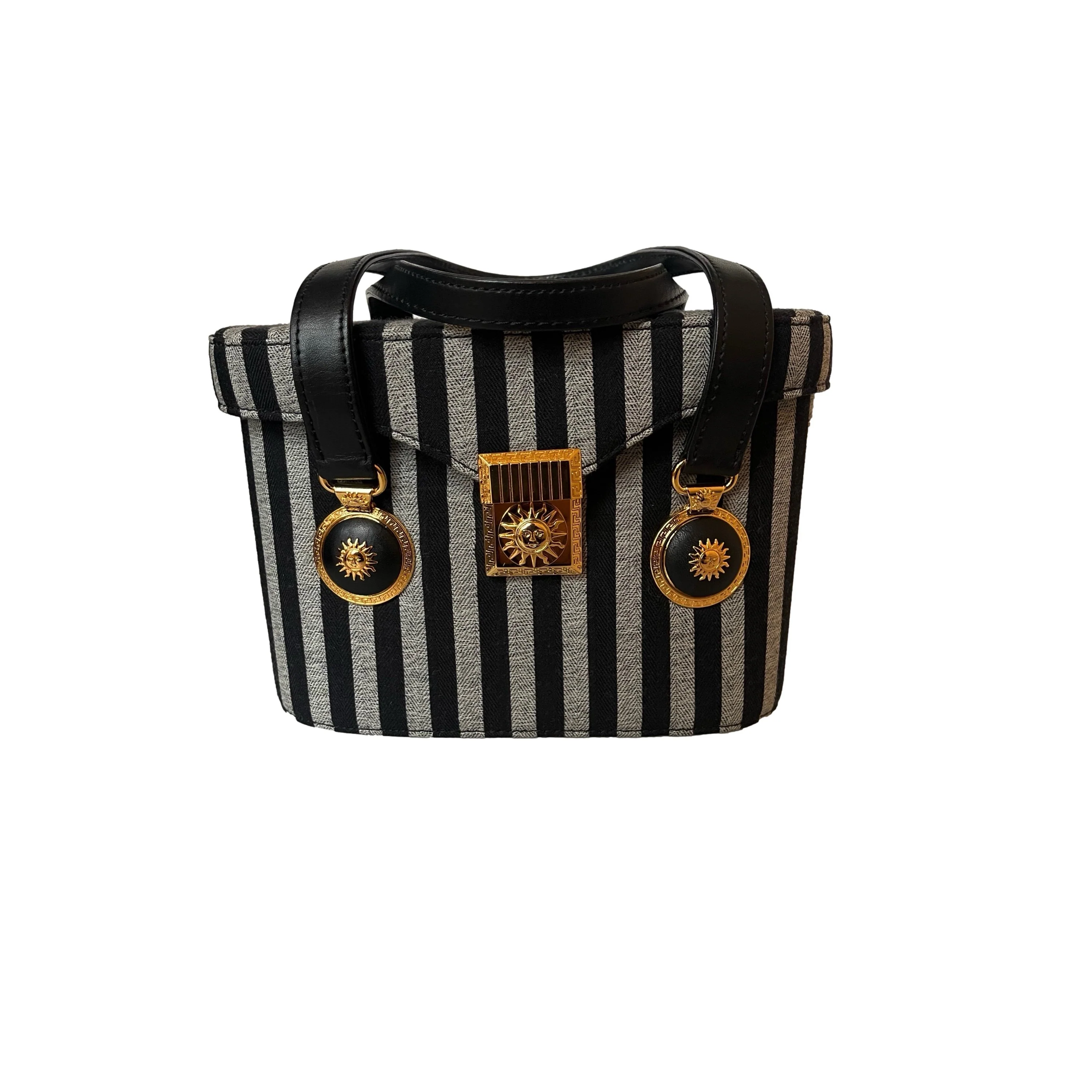 Versace Grey Stripe Top Handle Box Bag