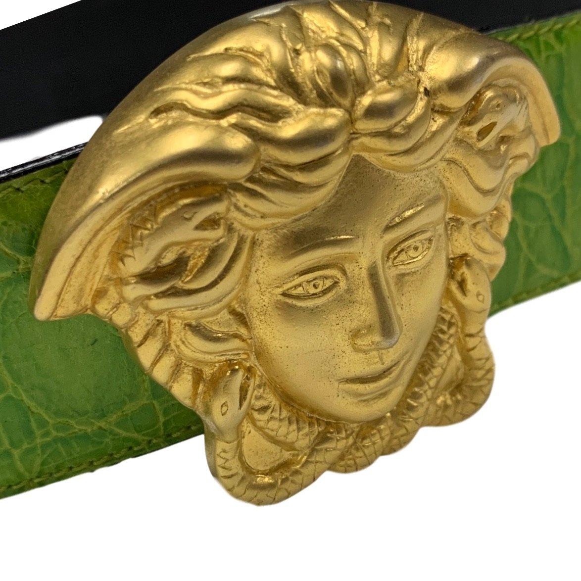 Versace Lime Green Croc Jumbo Logo Belt - Image 3