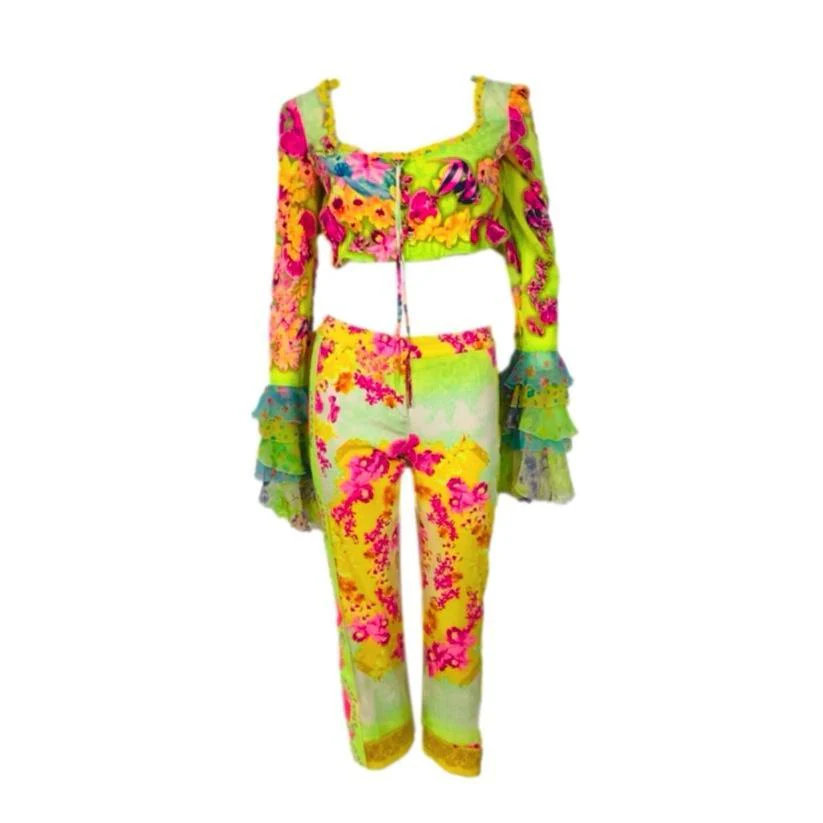 Versace Neon Floral Cropped Set