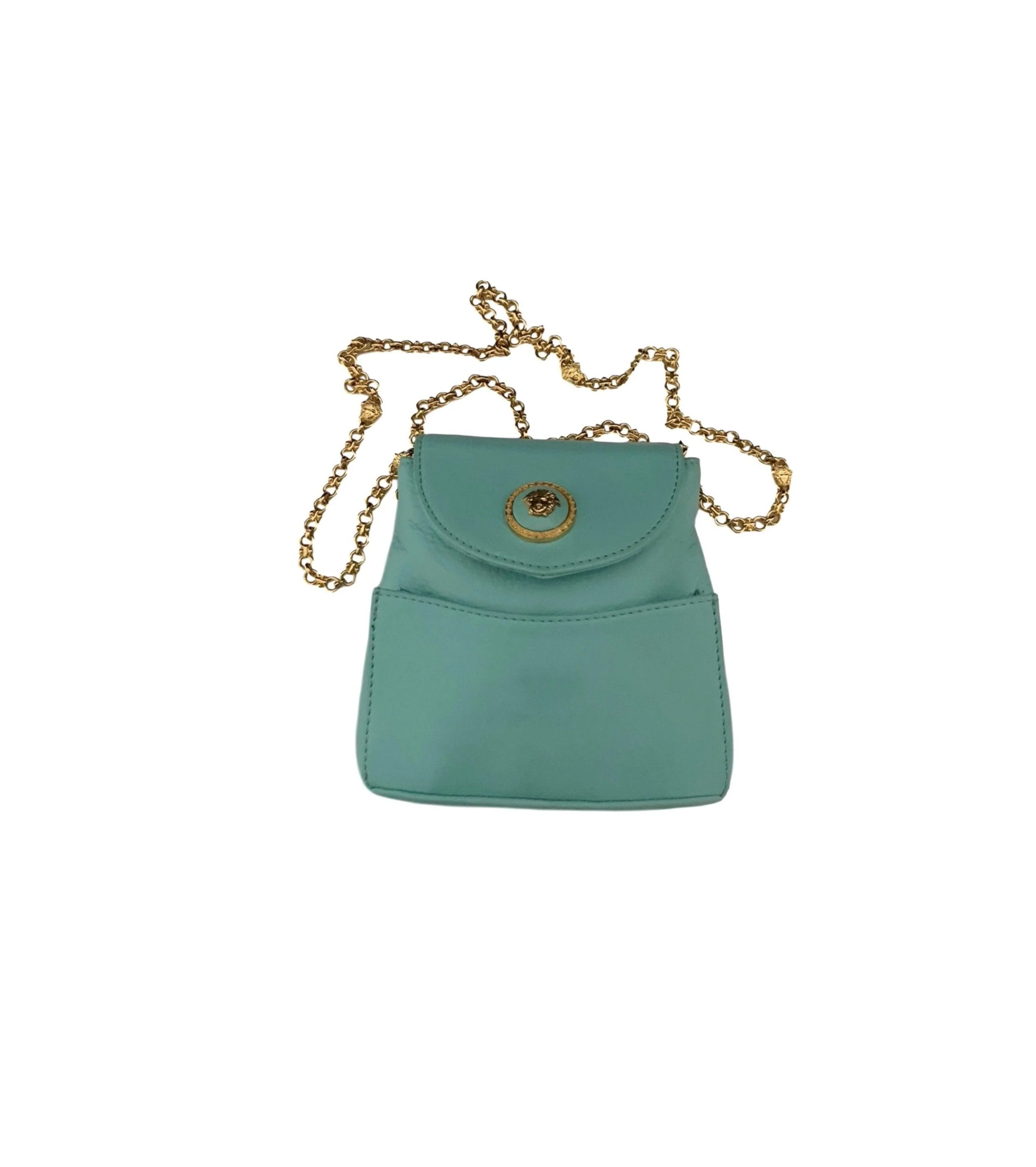 Versace Turquoise Logo Mini Chain Shoulder Bag