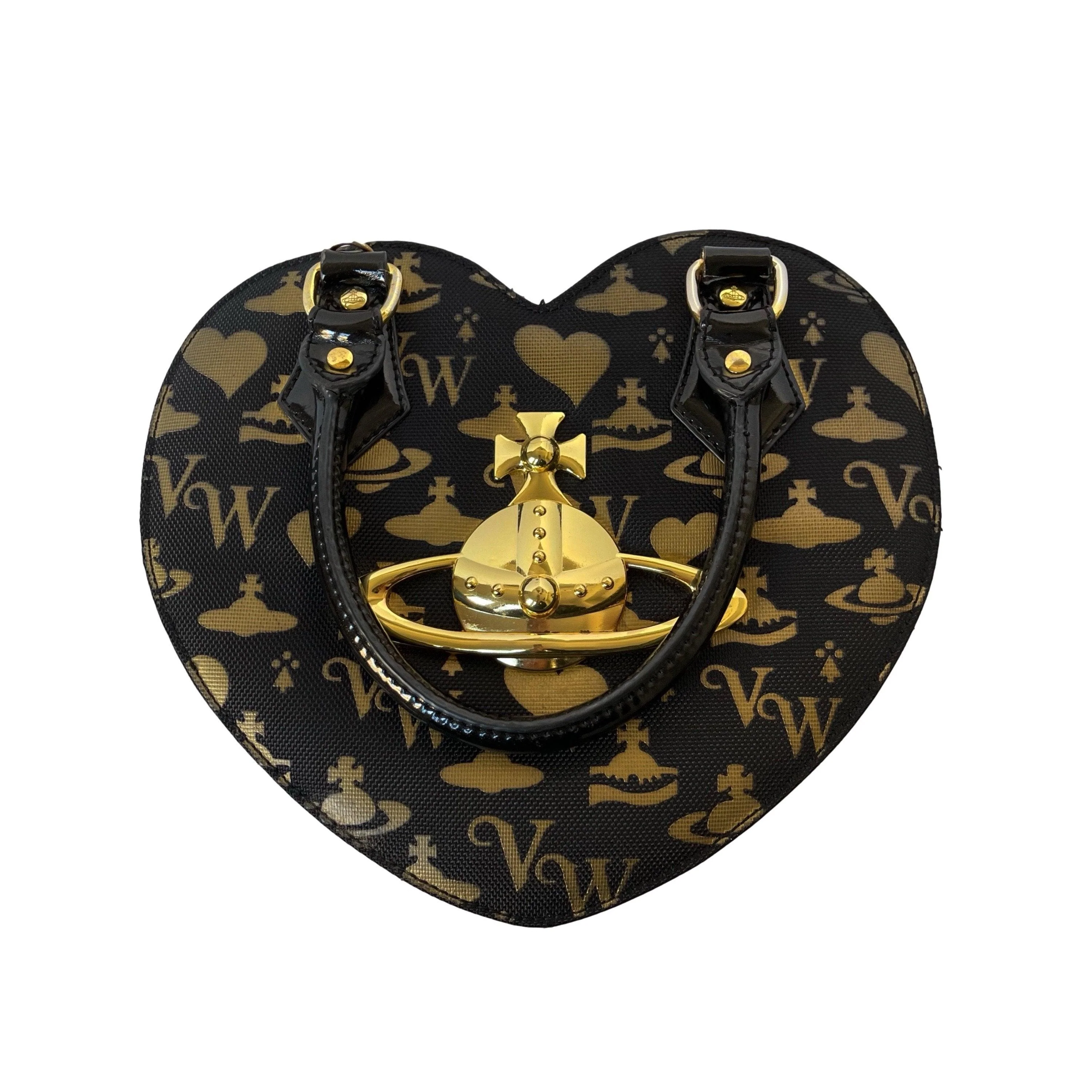 Vivienne Westwood Black All Over Print Heart Bag