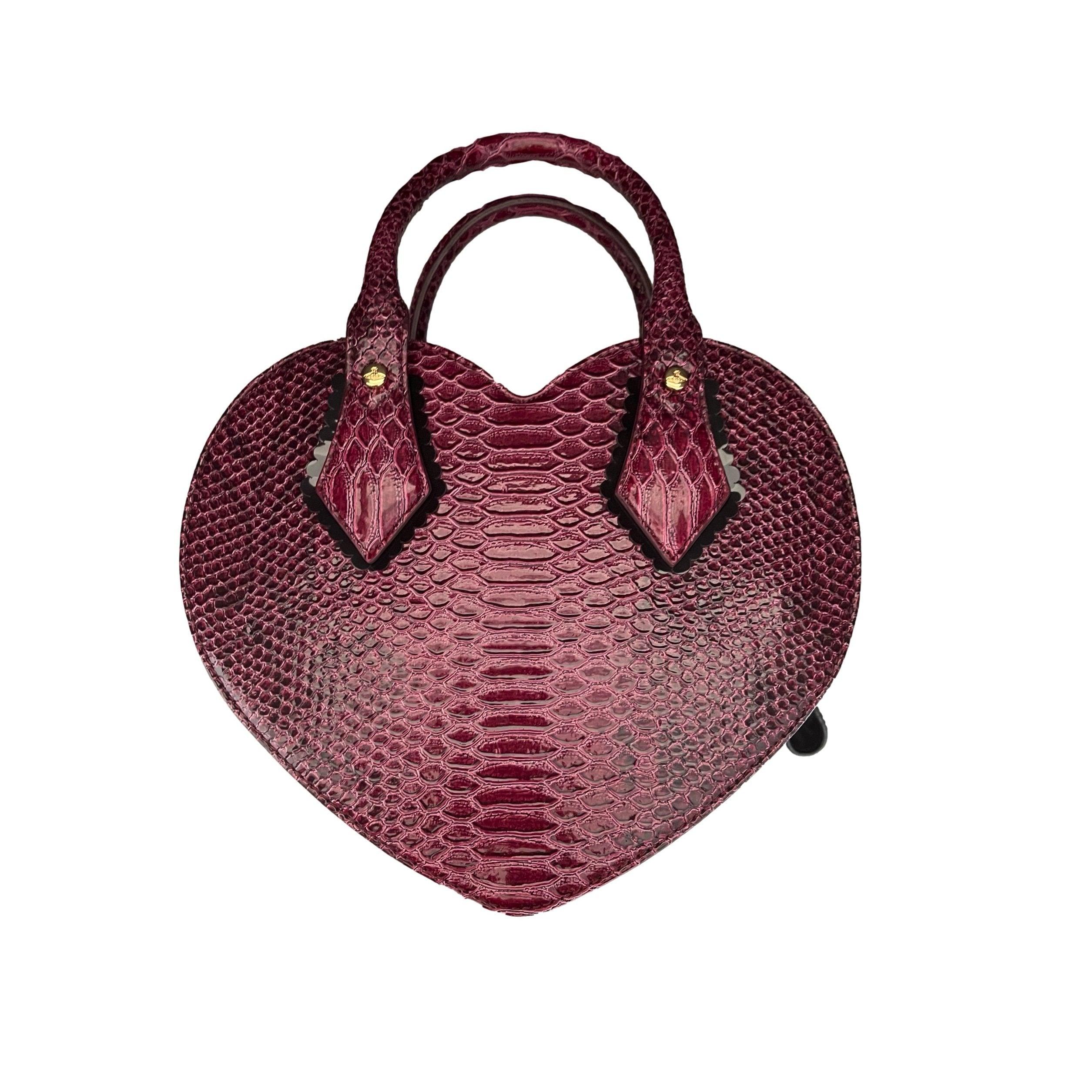 Vivienne Westwood Burgundy Snake Embossed Heart Bag - Image 2