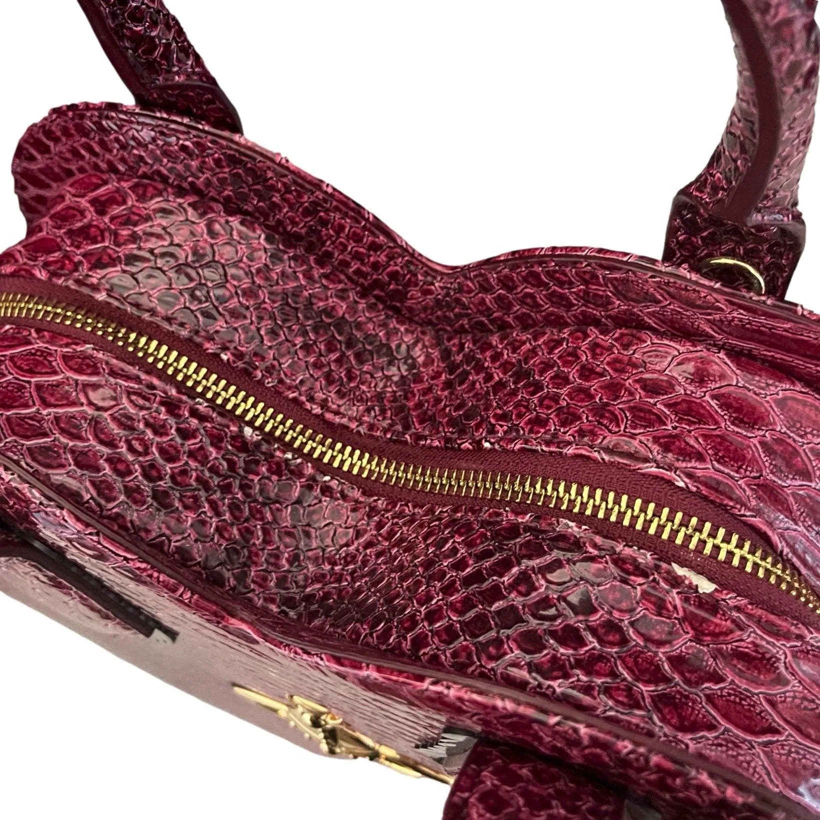 Vivienne Westwood Burgundy Snake Embossed Heart Bag - Image 4