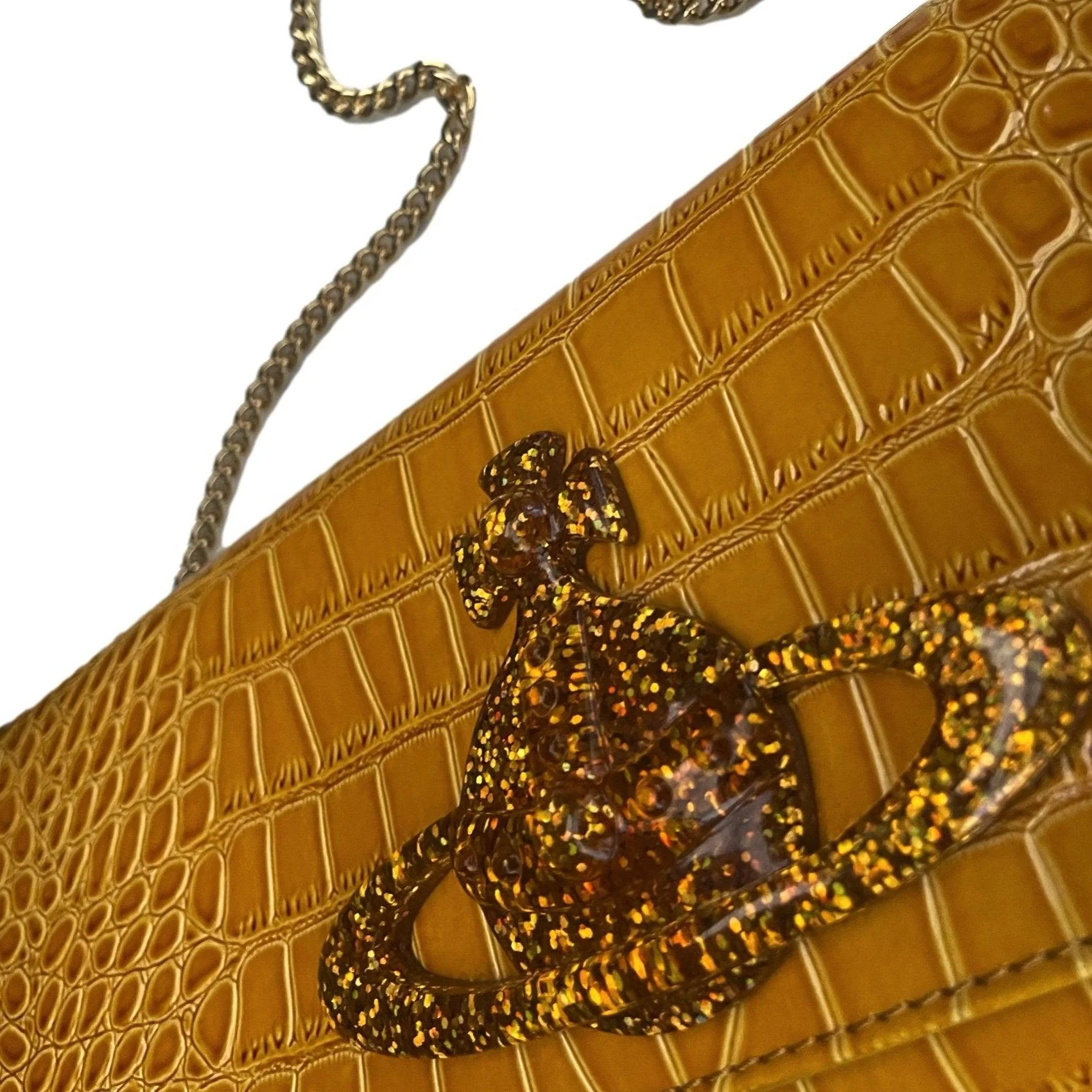 Vivienne Westwood Yellow Croc Embossed Chain Bag - Image 3