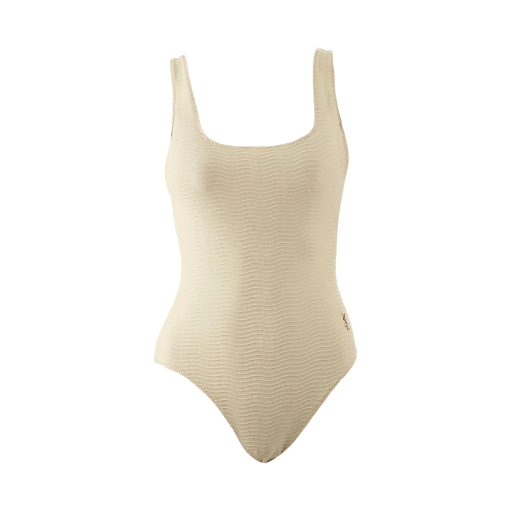 YSL Beige Textured Logo One Piece - Image 2