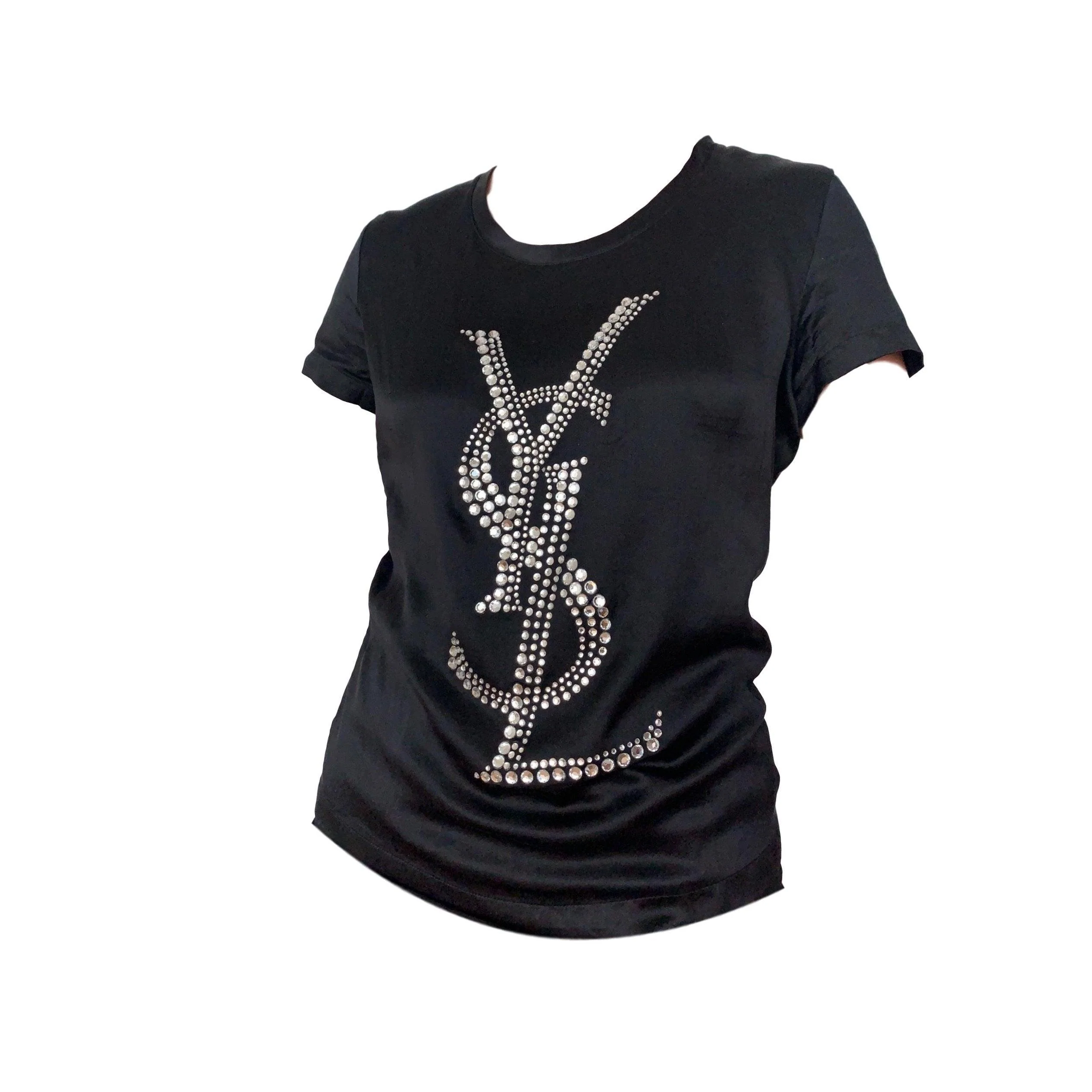 YSL Black Jeweled Silk T-Shirt