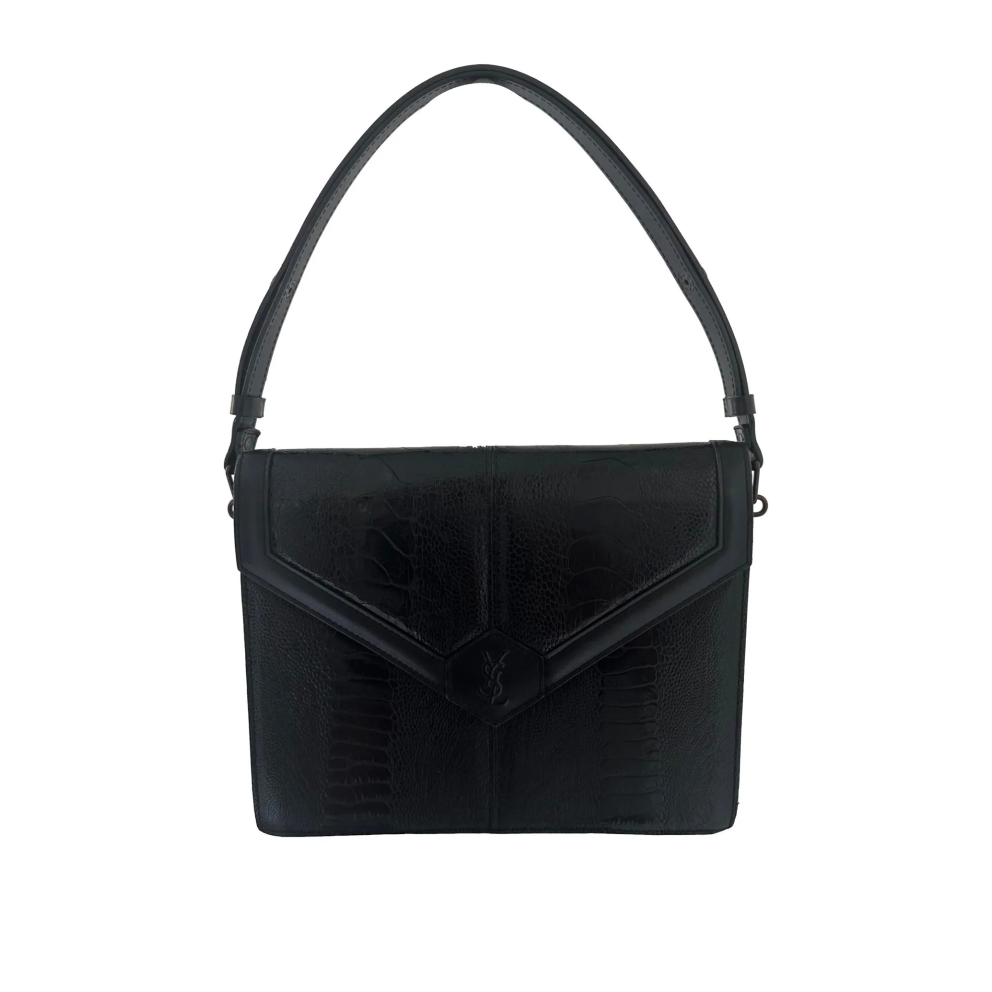 YSL Black Leather Embossed Shoulder Bag