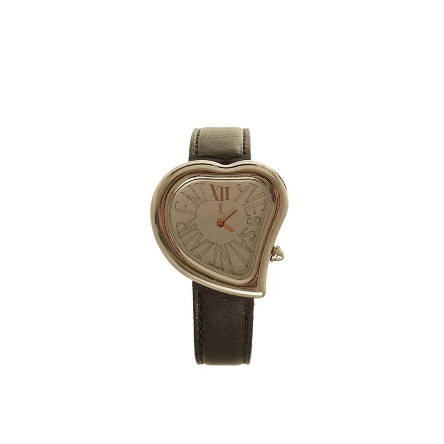 YSL Black Leather Heart Watch