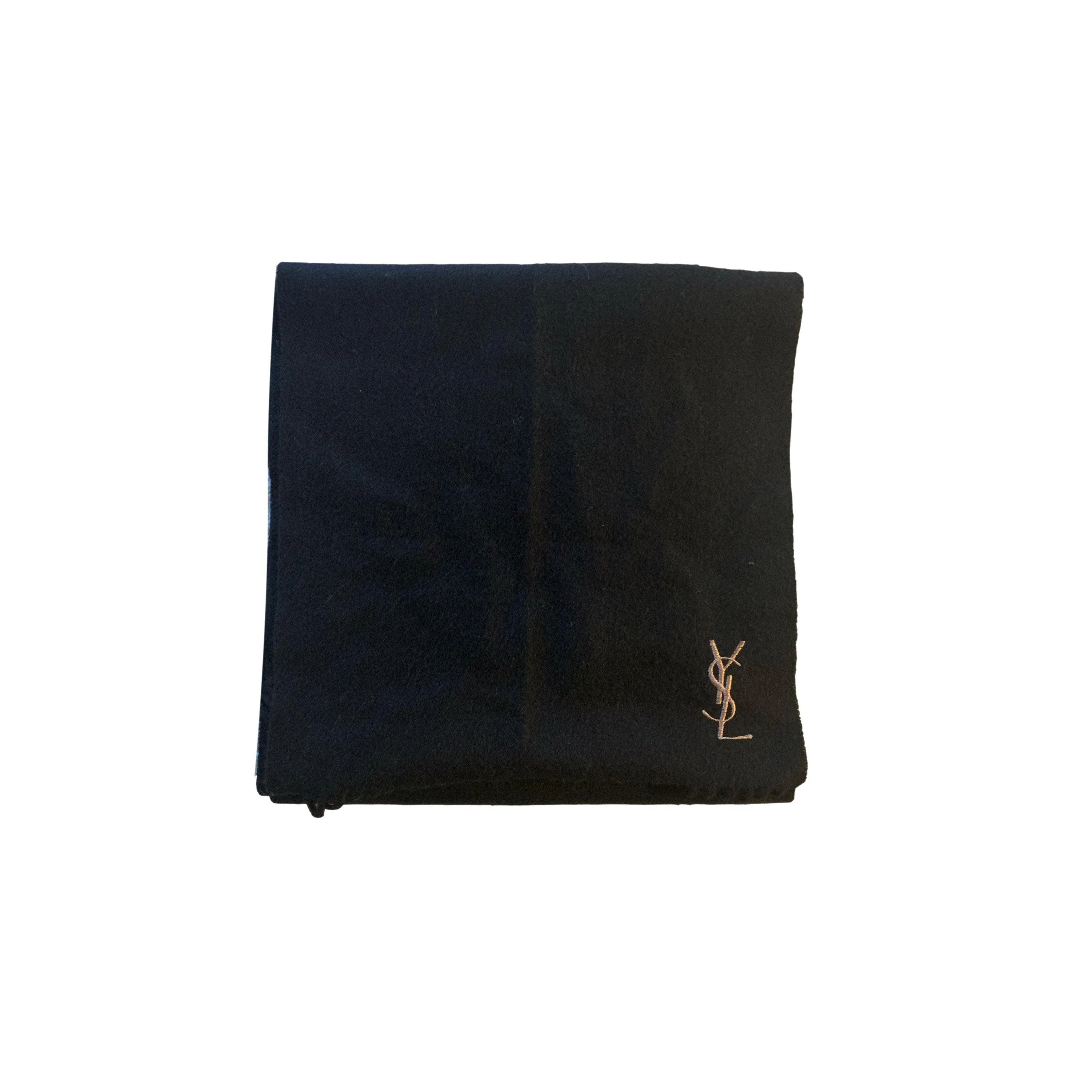 YSL Black Logo Fringe Scarf