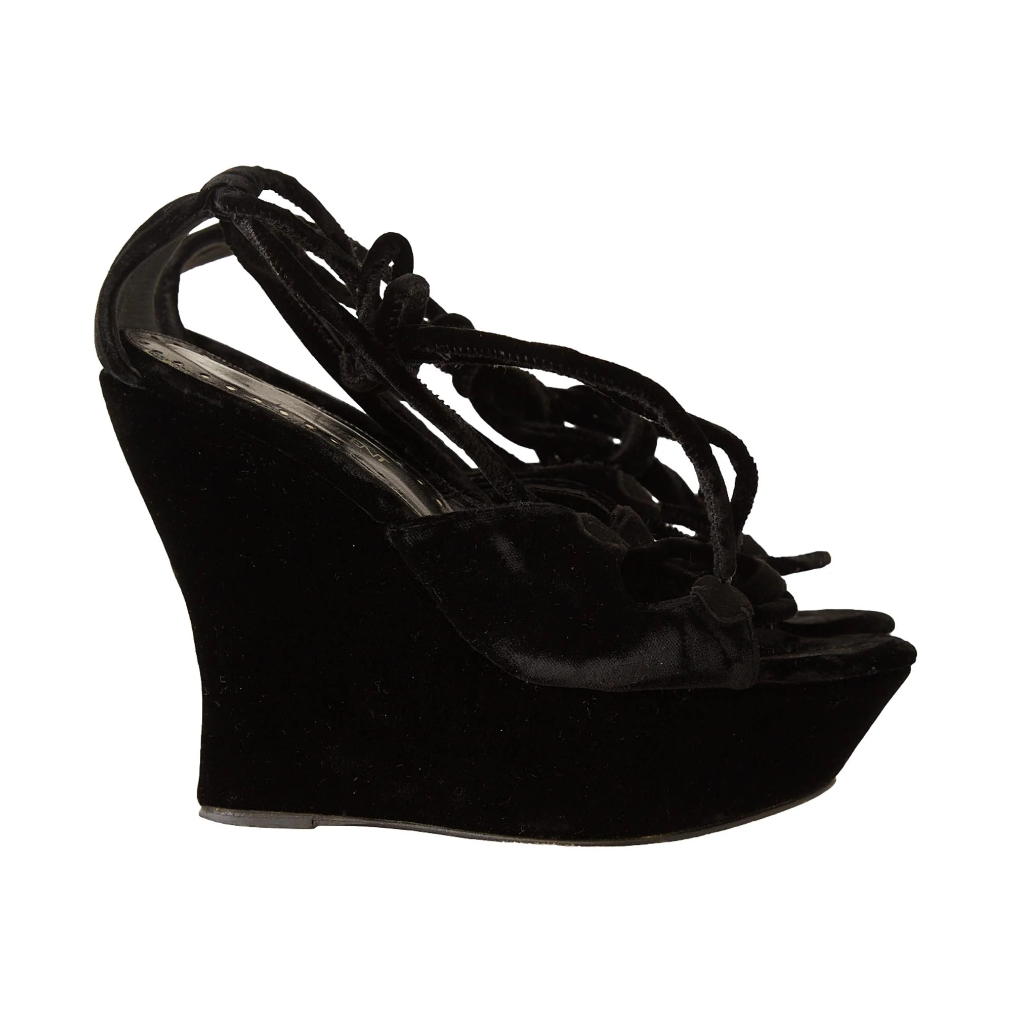 YSL Black Velour Wrap Wedges - Image 3