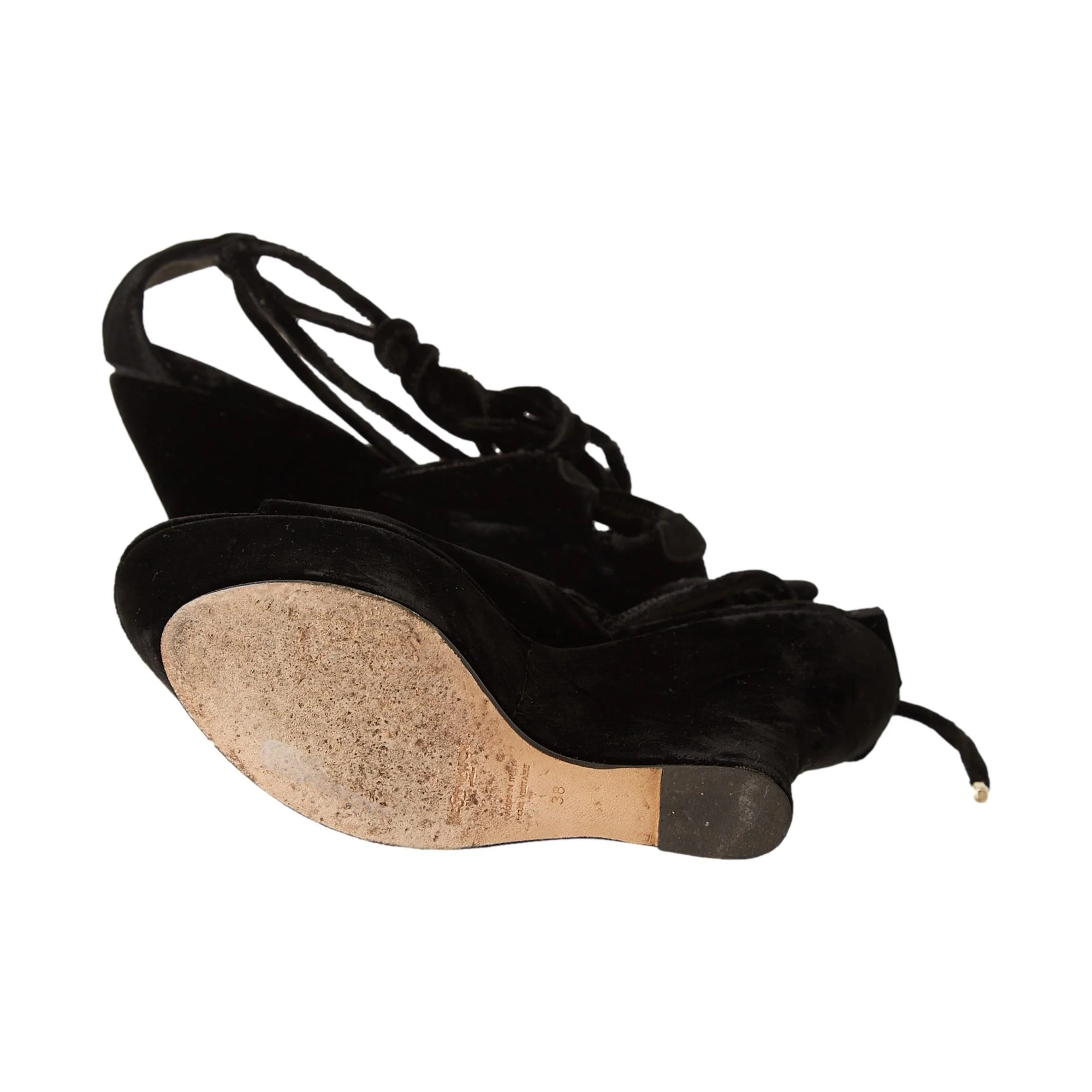 YSL Black Velour Wrap Wedges - Image 4