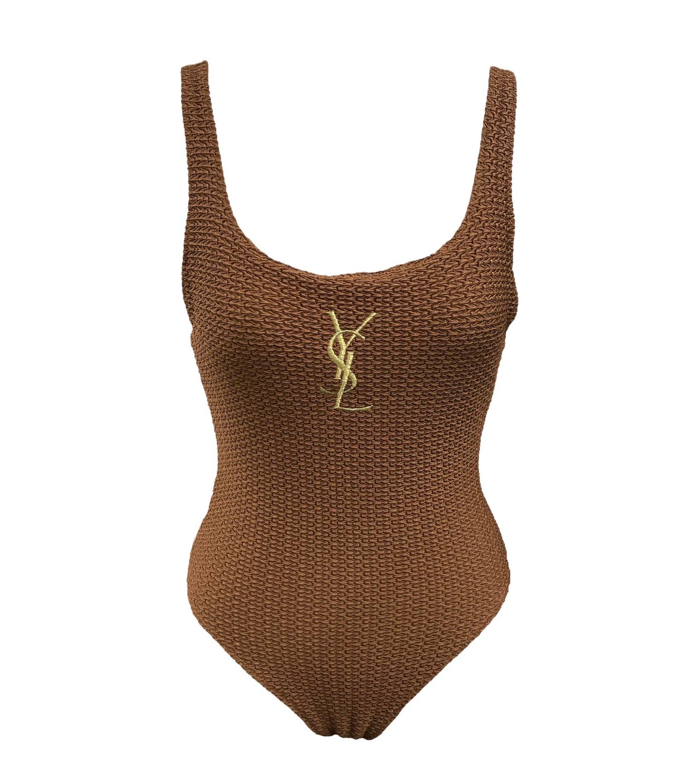 YSL Brown Textured Logo One Piece