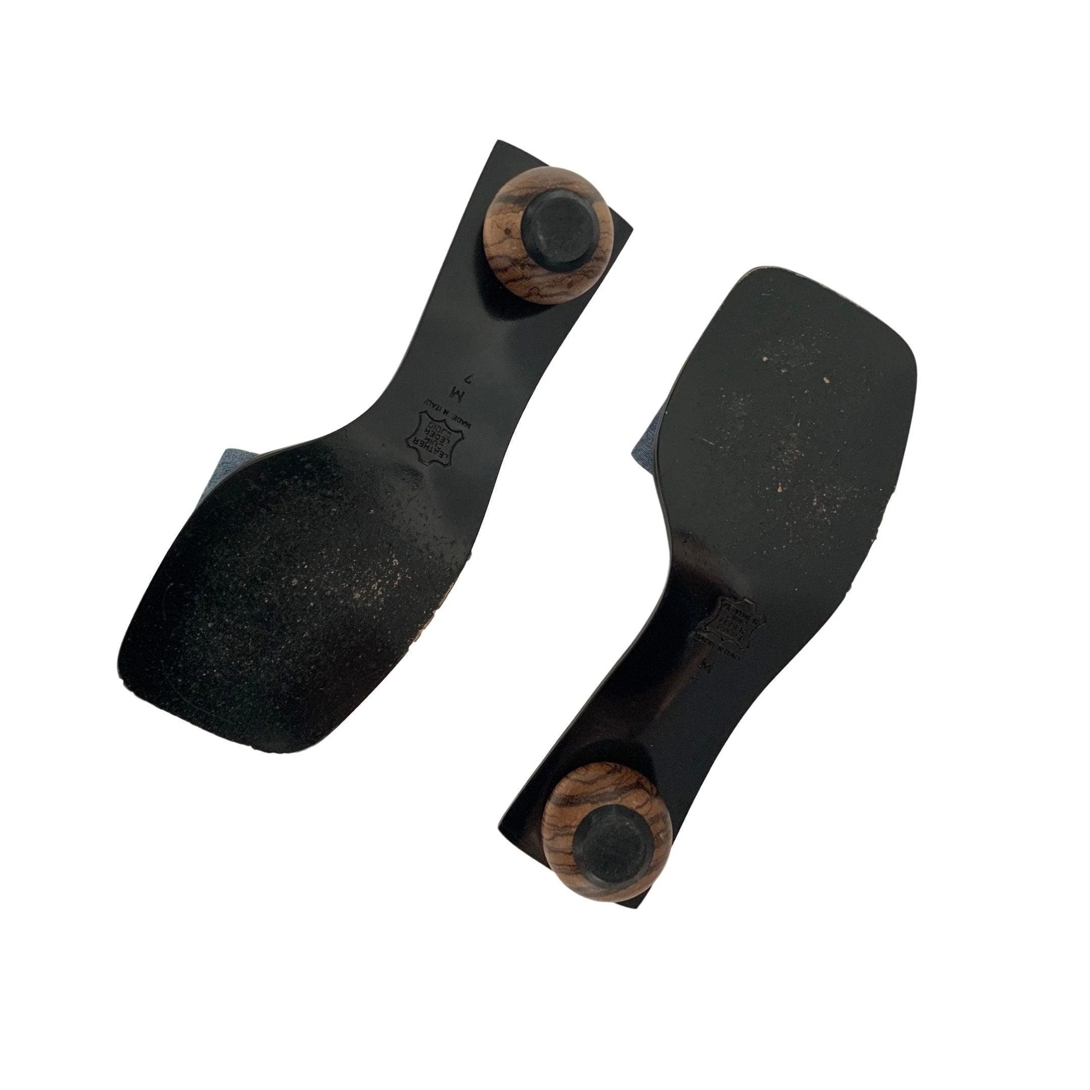 YSL Denim Circle Wood Heels - Image 2