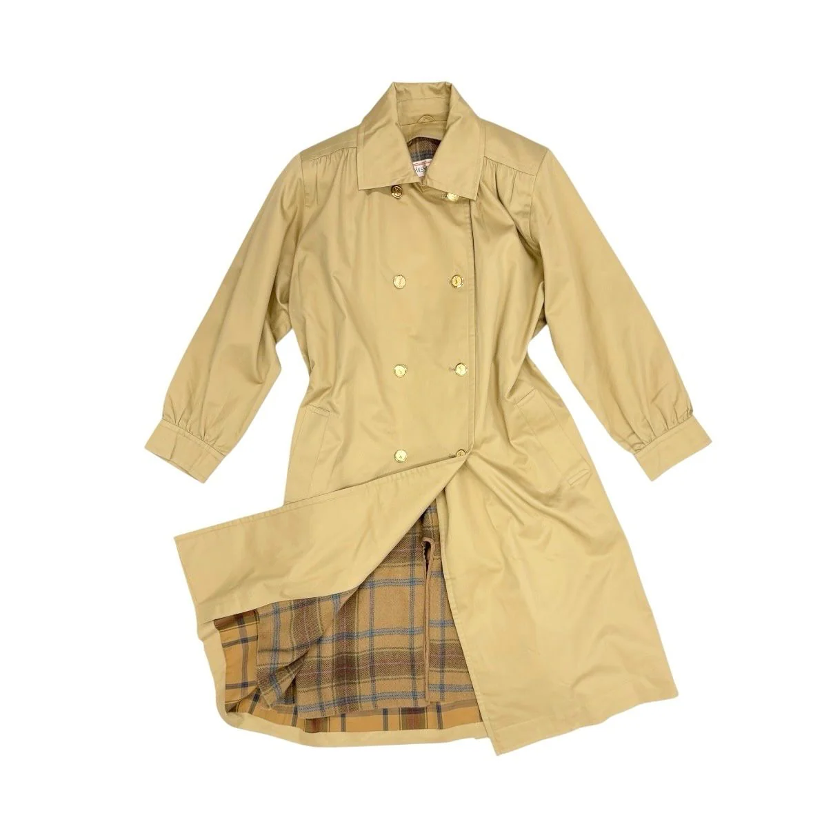 YSL Khaki Logo Button Trench Coat - Image 3