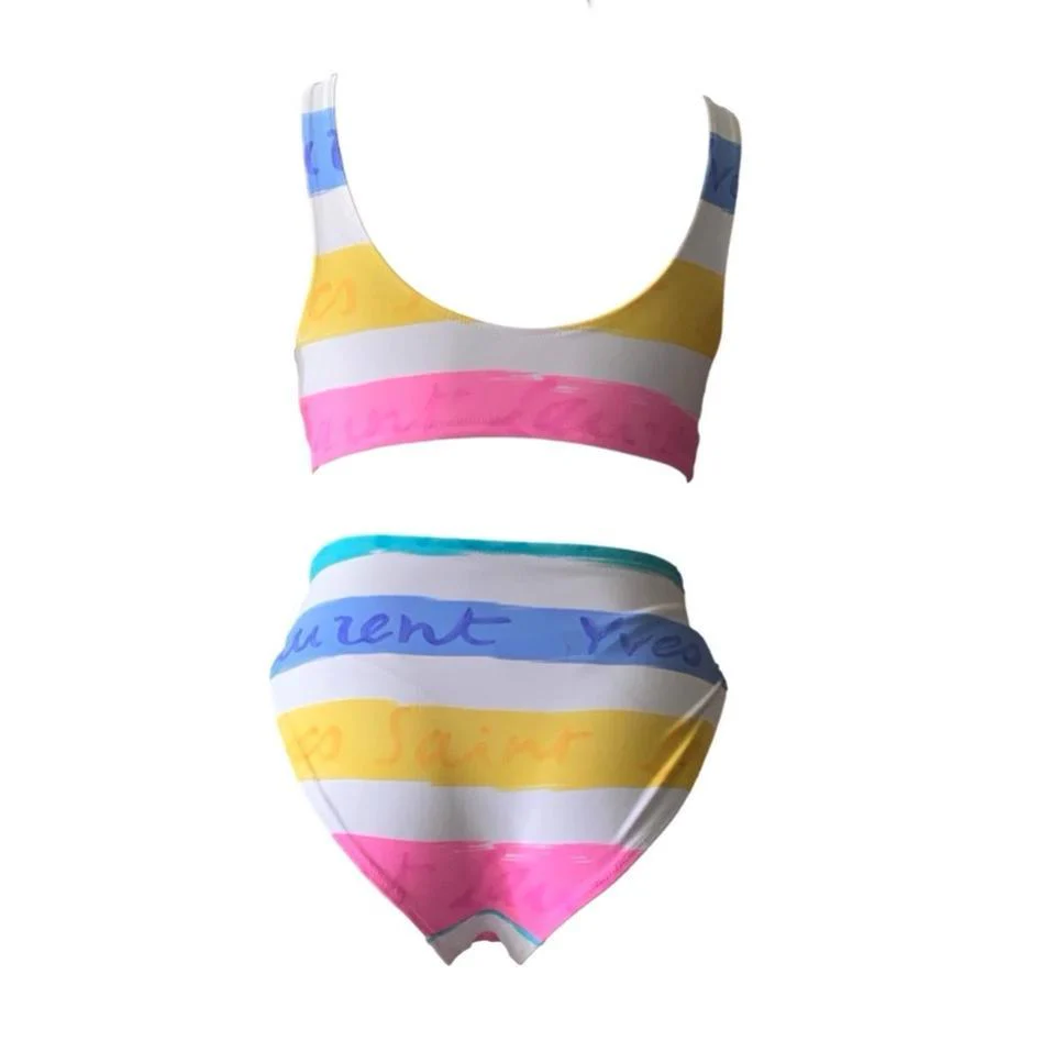 YSL Pastel Stripe Logo High Waisted Bikini - Image 2