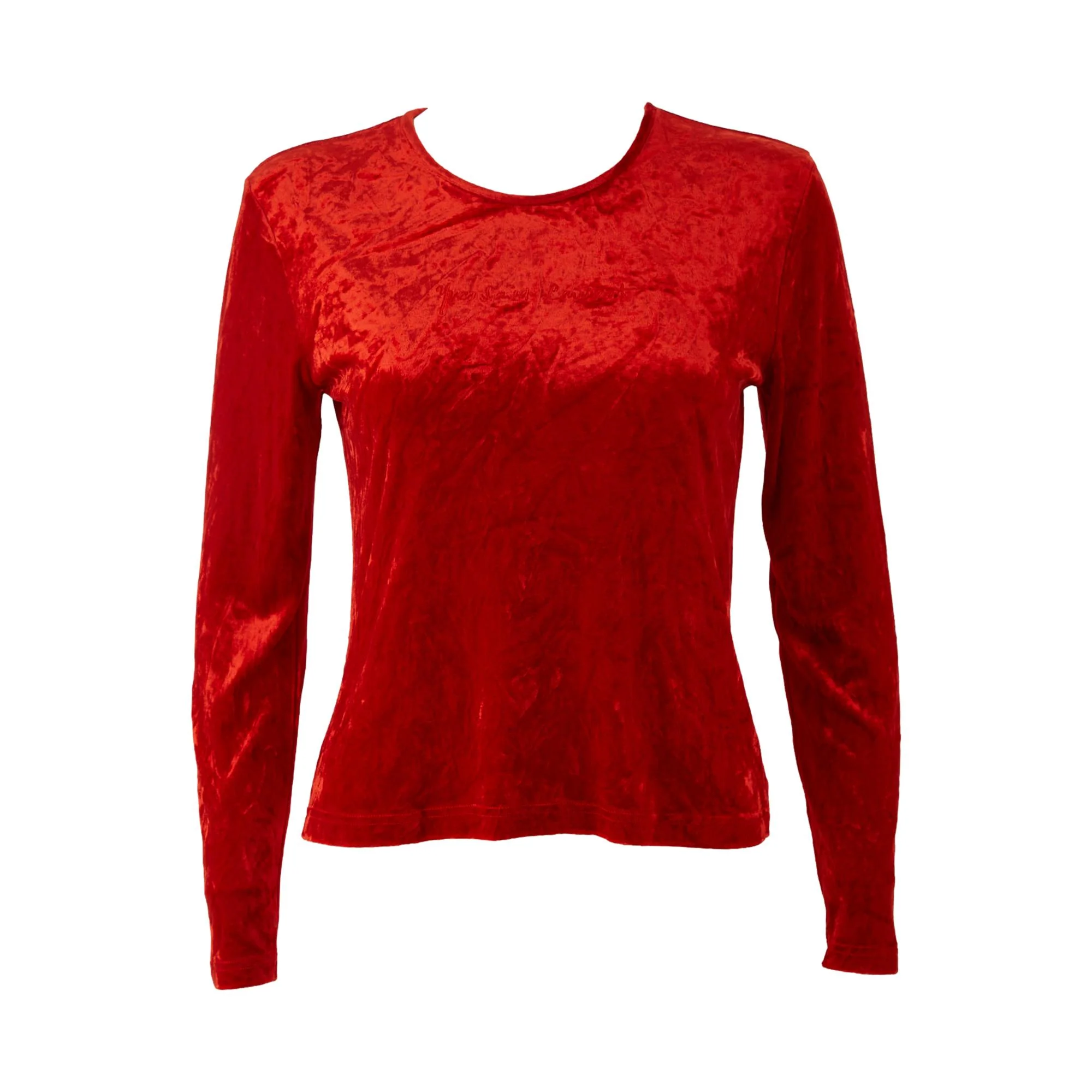 YSL Red Velvet Logo Long Sleeve Top