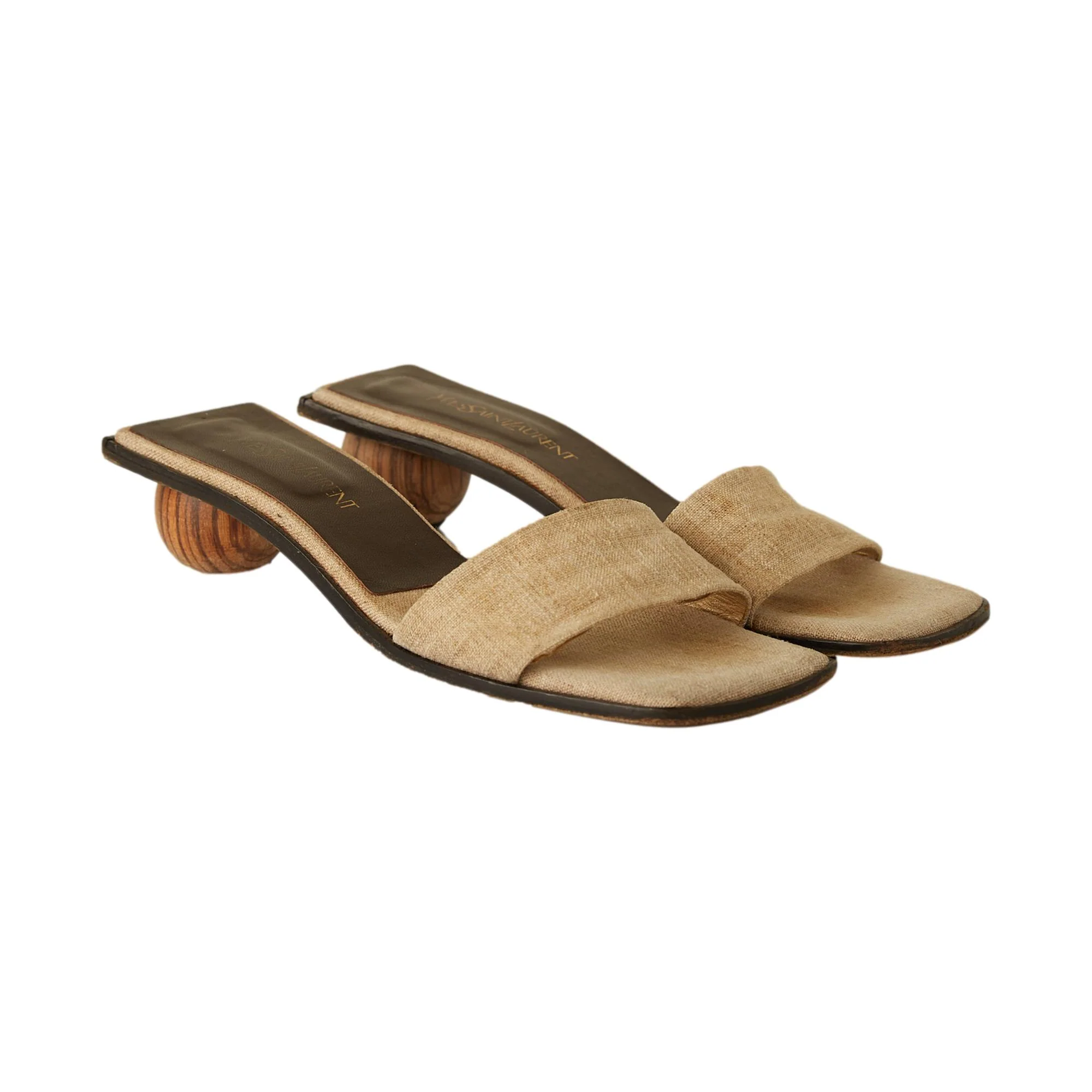 YSL Tan Wood Sphere Heels - Image 2