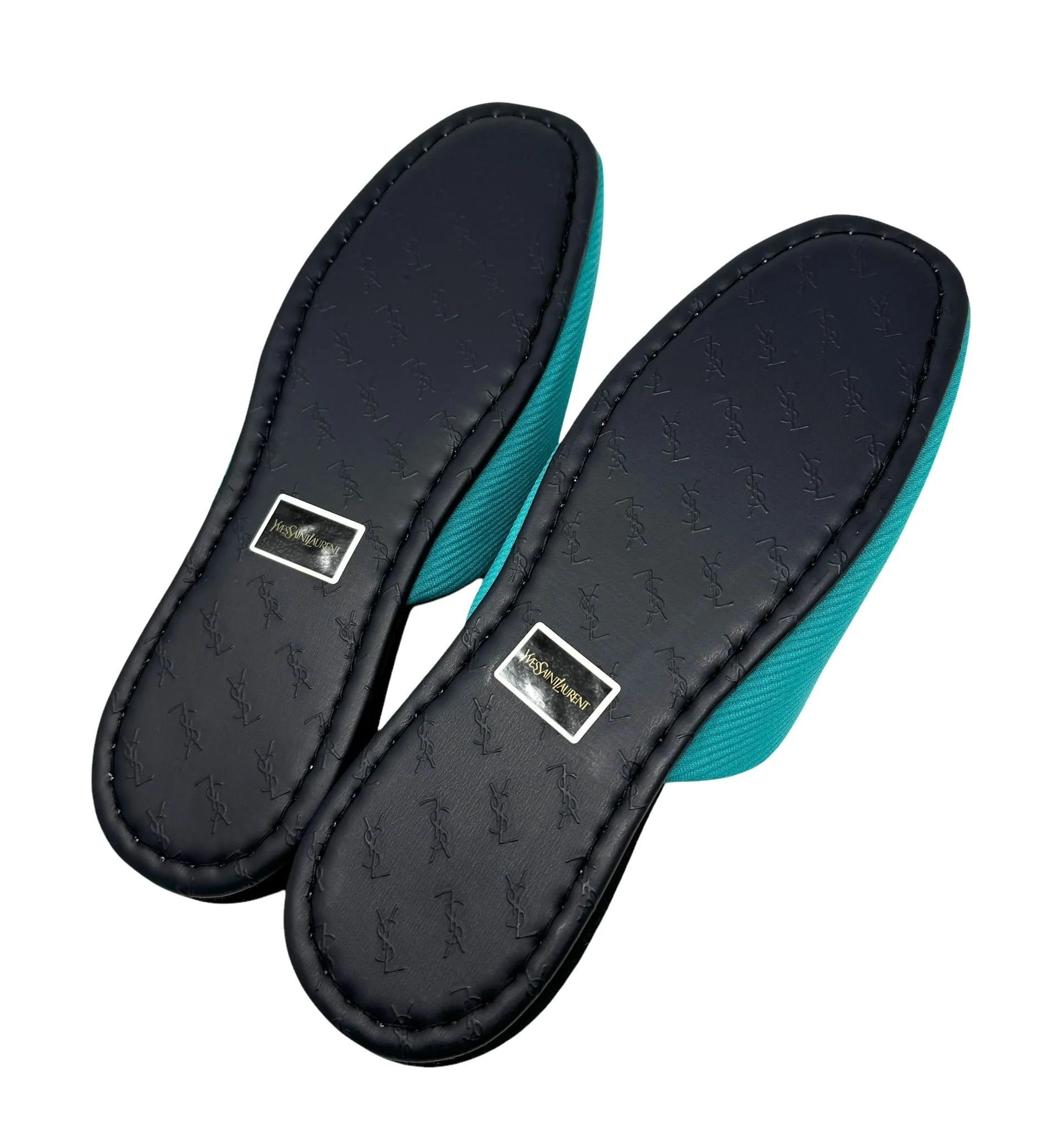 YSL Turquoise Logo Slippers - Image 4