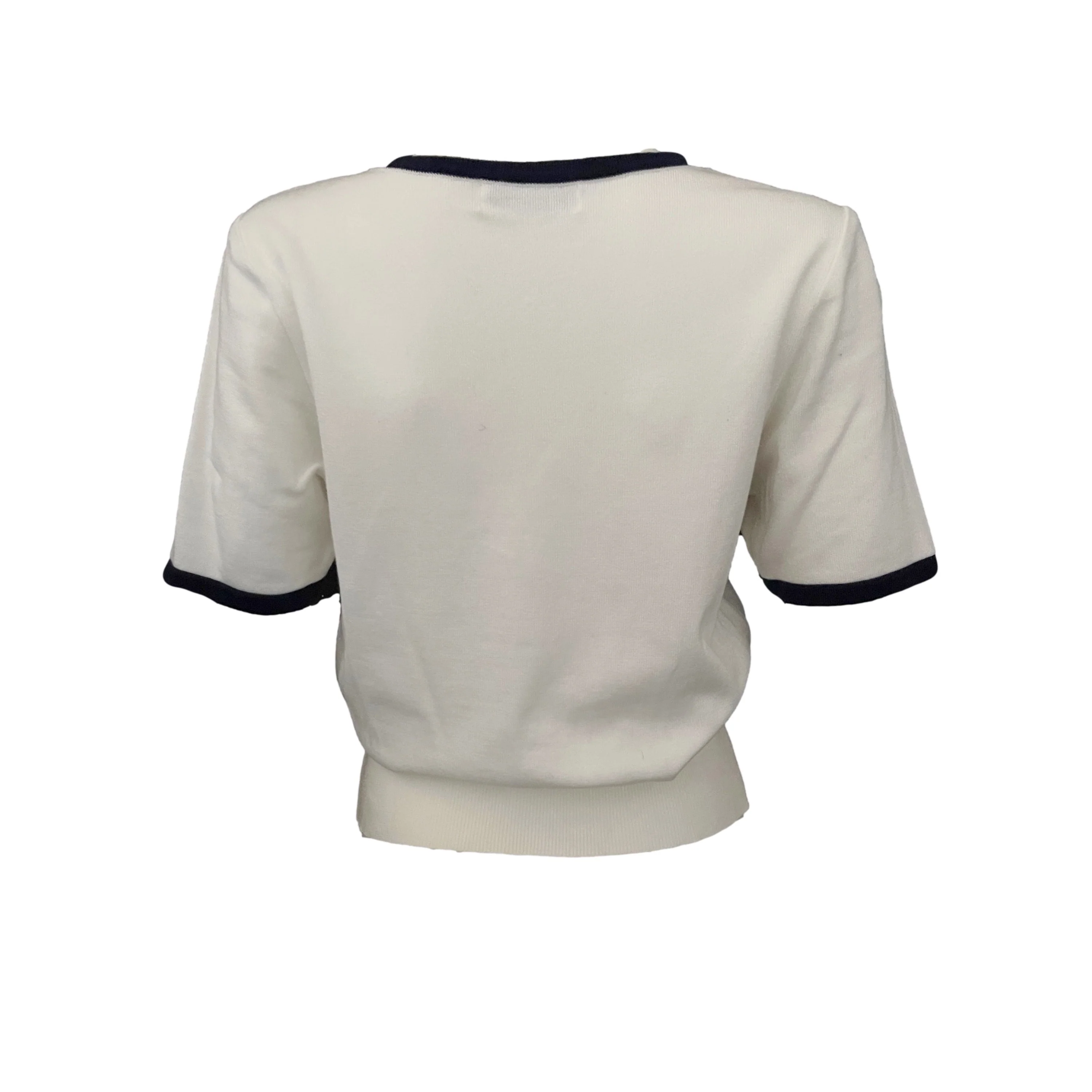 YSL White Knit Sequin Logo Short Sleeve - Image 2